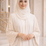 عباءة شتوية لون كريمي